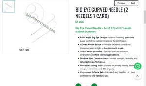 Big Eye Curved Needle Set 2 Pcs Jewelry Making Tool <b>Beading</b> Needle <b>Flexible</b> Steel Goldsmith Hand Tool | Item No GS-110G - Product Image 3
