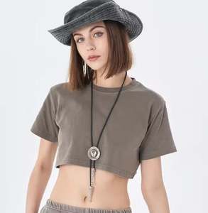 Camisetas recortadas de gama alta a la moda, camisetas de gran tamaño con lavado ácido de algodón de calidad para mujer - Product Image 6