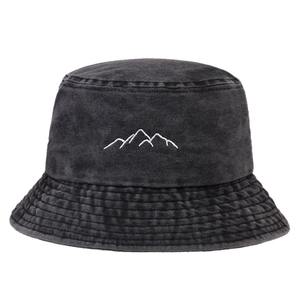 Haute qualité mode 100% coton sergé pierre lavé seau chapeau personnalisé coton sauvage seau chapeau chaîne de montagnes - Product Image 2