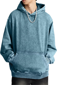 เสื้อฮู้ดผู้ชายทรงหลวมแขนยาวฟอกสีกรด, เสื้อมีฮู้ดผู้ชายไซส์ใหญ่พิเศษเสื้อผ้าแนวสตรีทแวร์ทำจากผ้าฝ้าย100% - Product Image 2