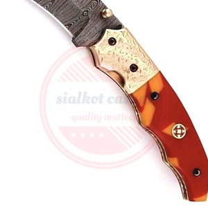 CUCHILLO PLEGABLE DE ACERO DAMASCO HECHO A MANO CON HOJA DE BORDE AFILADO NAVAJAS AL AIRE LIBRE CAMPING - Product Image 5