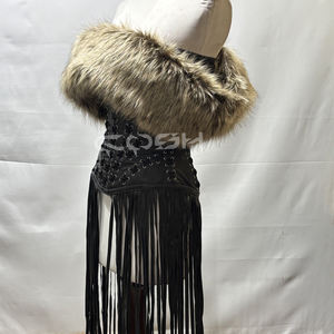 Eco-Friendly Plus Size Waist Slimming Custom Black <b>Leather</b> <b>Corset</b> with Fur Trim & <b>Leather</b> Long Fringe Costume Wear <b>Corsets</b> - Product Image 3