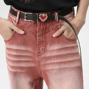 กางเกงยีนส์ขาตรงขากว้างสำหรับผู้ชายกางเกงยีนส์ทรงหลวมผ้าคอตตอนแบบเรียบออกแบบได้ตามต้องการ - Product Image 4