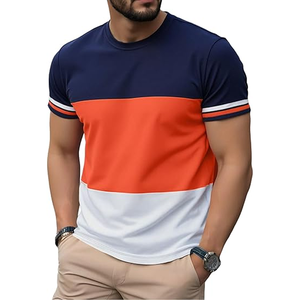 Camiseta a rayas de verano informal, camiseta de manga corta con cuello redondo de bloque de Color a la moda, camiseta de calle Multicolor de algodón 100% para hombre - Product Image 2