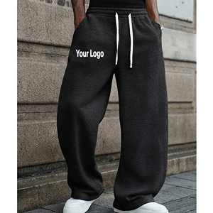 High quality Custom Made Fashionable Baggy Style Wide Leg Flares Baggy Track <b>Pants</b> for <b>Men</b> 100% Cotton Fleece Wide Leg - Product Image 4