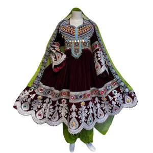 Yellow Silk Afghan <b>Women</b> <b>Dress</b> With Hand Stitch Embroidery Traditional Kuchi Style <b>For</b> Festive Celebration - Product Image 5