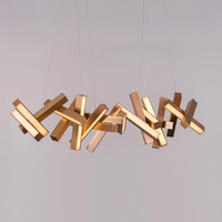 Lustre LED Sculptural Moderne, Suspension Artistique en Cristal Doré Rectangulaire, Économie d'Énergie