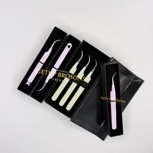 Cils courbés en acier inoxydable, anti-magnétiques, anti-statiques, à dents lisses et dentelées, avec motif découpé en diamant, demi-blancs/demi-rosés - Product Image 4