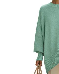 Customized Mint Green <b>Womens</b> <b>Oversized</b> Poncho Sweater Ribbed Crew Neck Batwing Sleeve Winter Knit Pullover Top - Product Image 2