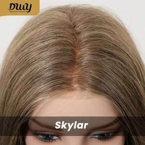 Peluca sintética rizada marrón de 20 pulgadas de largo para mujer Skylar-DWY con encaje frontal transparente y raya libre sin pegamento, con reflejos. - Product Image 6
