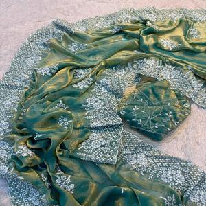 Sari en soie de luxe pour soirée avec broderie de fils de séquence et sari doux pour femmes - Product Image 1