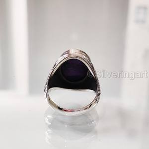 Bague pour homme en argent sterling 925, avec pierre précieuse turquoise cuivrée naturelle, pierre de naissance de décembre, bijou lourd et raffiné - Product Image 6