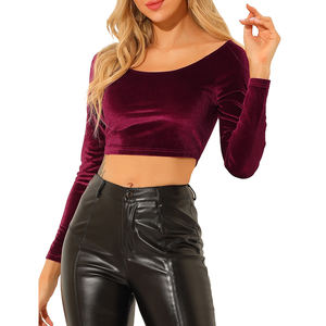 Low MOQ Solid Hollow Out V-neck Corset Fishbone Manufacturer Casual Velvet Crop <b>Tops</b> Plain Scoop Neck Crop Tank & Shiny Leggings - Product Image 1
