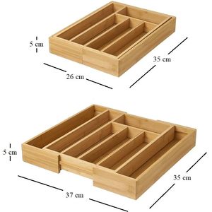 Portaposate in bambù espandibile 35x26x5cm Organizer per cassetti cucina allungabile 26-37cm per riporre la cucina - Product Image 2