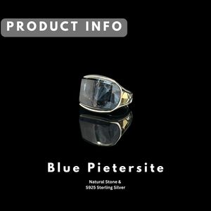 Anillo de Plata de Ley con Ojo de Tigre Azul y Amarillo Natural, con Piedra Natural, para Boda, Unisex, para Hombre y Mujer, Venta al Por Mayor |   OEM - Product Image 1