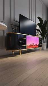 Meuble TV de cheminée électronique en bois avec connexion Bluetooth Mobilier de salon moderne de luxe finition or - Product Image 4