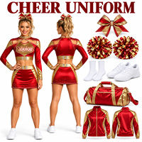 Ensemble de compétition personnalisé pour cheerleaders All Star : Haut court à manches longues et épaules dénudées, orné de strass métalliques brillants, et mini-jupe