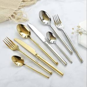 Ensemble de couverts argentés et dorés en acier inoxydable de qualité supérieure, élégants pour les mariages, les restaurants et la maison - Product Image 1