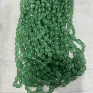 Cuentas Sueltas de Esmeralda Sintética de Forma Ovalada con Inclusiones, Cuarzo Cristal Verde Fresa, Cuentas Lisas para Joyería, 6x8mm - Product Image 1