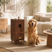 Distributeur de nourriture pour animaux de compagnie en bois d'ingénierie de luxe, grande capacité, avec bol en acier inoxydable, personnalisable OEM