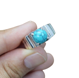 Bague de fiançailles et de mariage en argent sterling 925 avec pierre précieuse turquoise pour femme, sertie de pierres tendance, cadeau pour maman - Product Image 1