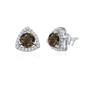 Wholesale Trendy 3-Piece 925 Silver Rhodium Plated Fine Jewelry Set Women's Smoky Quartz CZ Pendant <b>Earrings</b> Wedding Engagement - Product Image 2