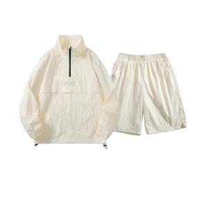 Cortavientos de nailon 2025 para hombre, conjunto activo para exteriores, chaqueta y pantalones cortos con cremallera y cuello levantado, atuendo transpirable con cierre de cremallera - Product Image 4