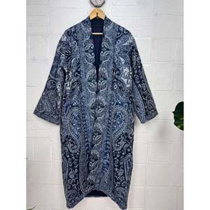 Handmade Boiled Merino Woolen Kimono Soft Paisley Floral Bathing <b>Robe</b> Jacket Drawstring Closure Free ODM Homewear Single Unit - Product Image 2