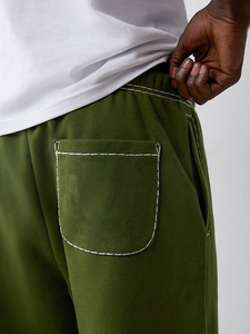 <b>Men's</b> Olive Green Sweatpants Elastic Waist Casual Plain Knitted Joggers With Custom Logo On <b>Right</b> Leg - Product Image 6