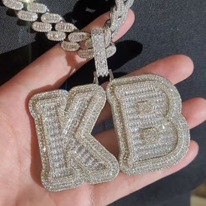 VVS Moissanite Hip Hop ronde et baguette diamant lettre bijoux pendentifs à breloques pour hommes en argent Sterling 925 - Product Image 4