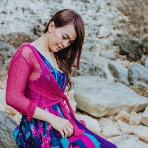 Latest All-Season Bali IKAT Vacation Sexy Bolero Short <b>Shrug</b> Poncho Loose <b>Knit</b> Top Oversized Button-Up Summer Acrylic Blouse - Product Image 1