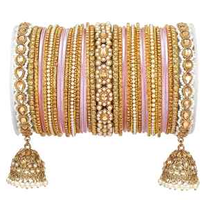 Most Selling High Demands Women's Bangles Chudiyan Sets New Design Acrylic <b>Pearl</b> Embroidered Bangles Set With Hanging Jhumkas - Product Image 4