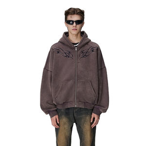 Sudadera con Capucha de Felpa Gruesa y Pesada de Algodón Lavado a la Piedra con Bordado de Llama, Estilo Vintage y Ecológico para Invierno - Product Image 1