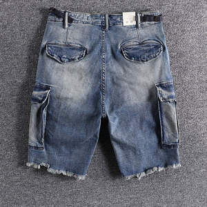 Short en jean personnalisé pour hommes Short en jean de coupe décontractée d'été pour hommes avec poches Jean court en jean droit à boutons - Product Image 4