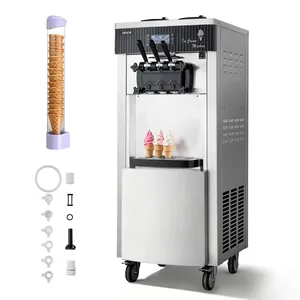 เครื่องทำไอศกรีมซอฟต์เสิร์ฟเชิงพาณิชย์ VEVOR 2200W ผลิตได้ 20-28 ลิตร/ชั่วโมง 3 รสชาติ แบบตั้งพื้น พร้อมถังบรรจุ 2 ถัง ขนาด 6 ลิตร - Product Image 1