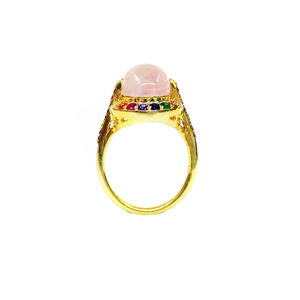 Anillo de Plata de Ley 925 hecho a mano Unisex, gemas naturales y morganita, chapado en oro, multicolor, personalizado, único - Product Image 5