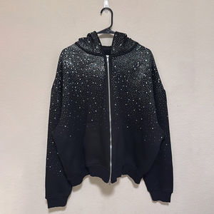 Sweat-shirt surdimensionné vintage brodé personnalisé Glory, coupe et couture, lavage à l'acide, entièrement orné de strass, fermeture éclair, pour hommes - Product Image 3