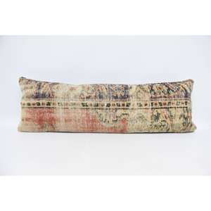 Luxury 16x48 Inch Beige Kantha Patchwork Wool Pillow Woven Vintage <b>Fluffy</b> Embroidered Printed Rustic Design for <b>Bedding</b> Floors - Product Image 1