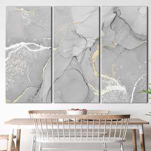 Lienzo Impreso: Arte Moderno de Mármol Gris Dorado, Decoración de Pared de Lujo, 3P: Enmarcado tipo Galería - Product Image 1