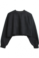 Haut court en molleton 100 % coton pour femme, col rond, manches longues, uni, avec logo, respirant, écologique, 180g