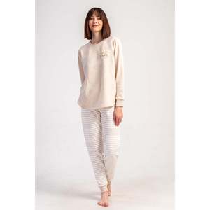 KADIN 2IPLIK XXL O YAKA UZUN KOL ETEGI OVAL MANSETLI PIJAMA TAKIM - BEIGE - BEIGE - Product Image 1