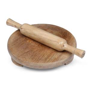 Tablero rodante de madera indio tradicional de alta calidad y Pin Roti Maker Pan Utensilios para hornear Tablero rodante con rodillo de madera - Product Image 1