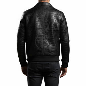 Veste en cuir de vache à finition gaufrée avec logo frontal à motif uni, veste d'hiver légère et écologique - Product Image 2