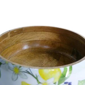 Bol décoratif en bois avec imprimé de fleurs brillantes Plateau de pièce maîtresse floral artisanal Accent de table élégant pour la décoration de la maison ou du bureau - Product Image 2