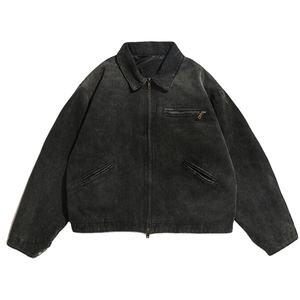 Veste Detroit en denim blanc en coton de qualité supérieure pour hommes fermeture éclair complète personnalisée veste Detroit College en denim délavé à l'acide vintage - Product Image 1