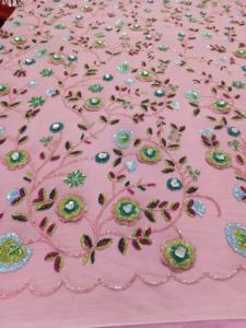 Women's Breathable Pink <b>Yellow</b> Beaded Net Fabric Embroidered Tricot Material for Evening Parties Weddings and Partywear Dresses - Product Image 4