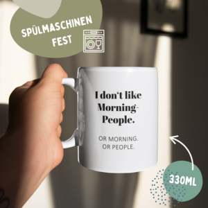 Tasse en céramique minimaliste 200 ml, compatible lave-vaisselle et micro-ondes, avec cuillère « I Don't Morning People » pour la retraite ou le nouveau-né - Product Image 2