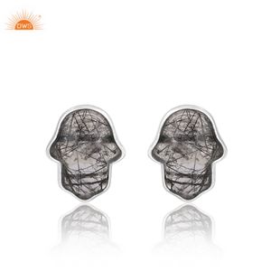 Dernières Tendances 2026 : Boucles d'Oreilles Clous Hamsa en Argent Sterling Fin avec Pierre Précieuse Naturelle Rutile Noir – Fabricant de Bijoux Personnalisés - Product Image 1