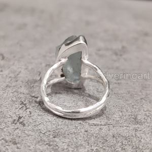Nouvelle arrivée bijoux en pierre brute bague pour femme aigue-marine naturelle pierre précieuse brute mars pierre de naissance martelée bague en argent Sterling 925 - Product Image 5