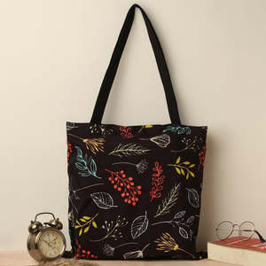 Bolsas de Mano de Lona de Algodón con Estampado de Hojas Navideñas, Color Negro, con Cierre de Cremallera, para Compras y Regalos, la Mejor Bolsa de Lujo a la Moda - Product Image 1